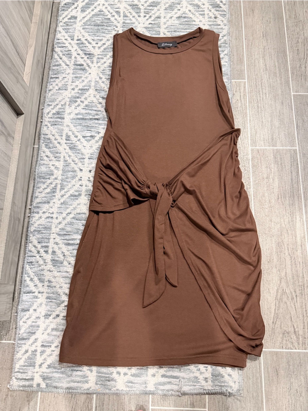 Brown Tie-Front Sleeveless Dress
